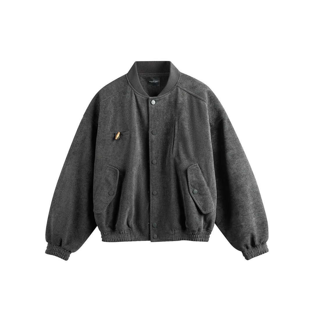 Unisex Boxy-Softsuede-Blouson mit Druckknopfleiste, Pattentaschen und geripptem Saum Echoarchiv