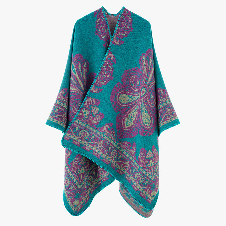 Damen Oversize-Orientalischer Jacquard-Überwurf mit Paisley‑Medaillon und Zierstich – Avérine