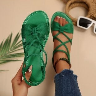 Damen Zarte Römersandalen mit Schleifen-Detail und verstellbaren Schnürriemen Echo Archiv