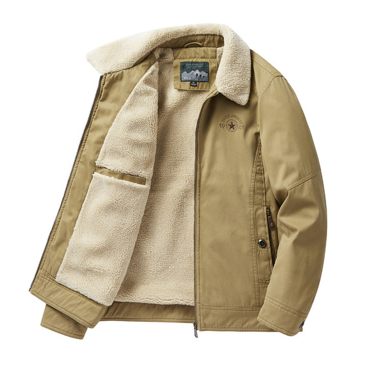 Men's sherpa-lined canvas chore jacket with full fleece interior and zip closure – Taviero