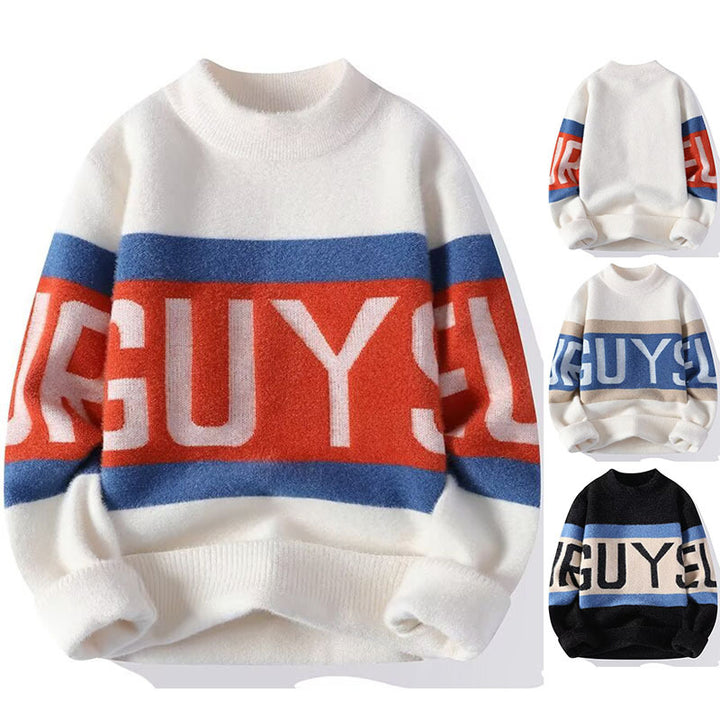 Damen Kuscheliger Grobstrickpullover mit auffälligem Schriftzug Echoarchiv