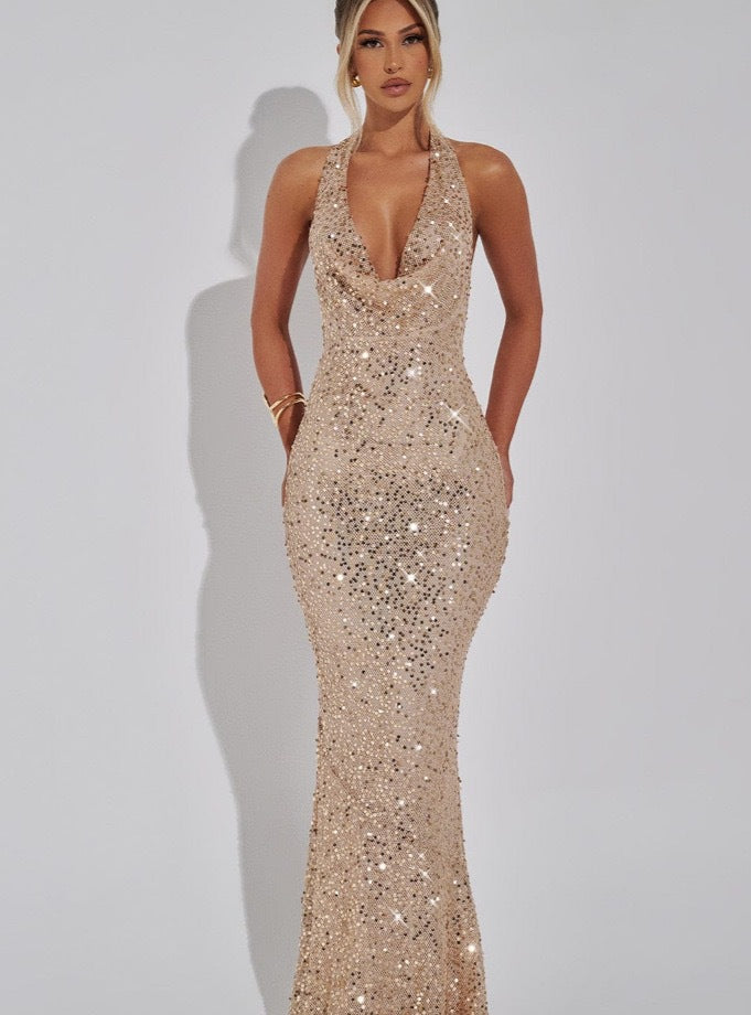 Damen Glamouröses Abendkleid mit funkelndem Paillettenbesatz und figurformendem Schnitt Echo Archiv