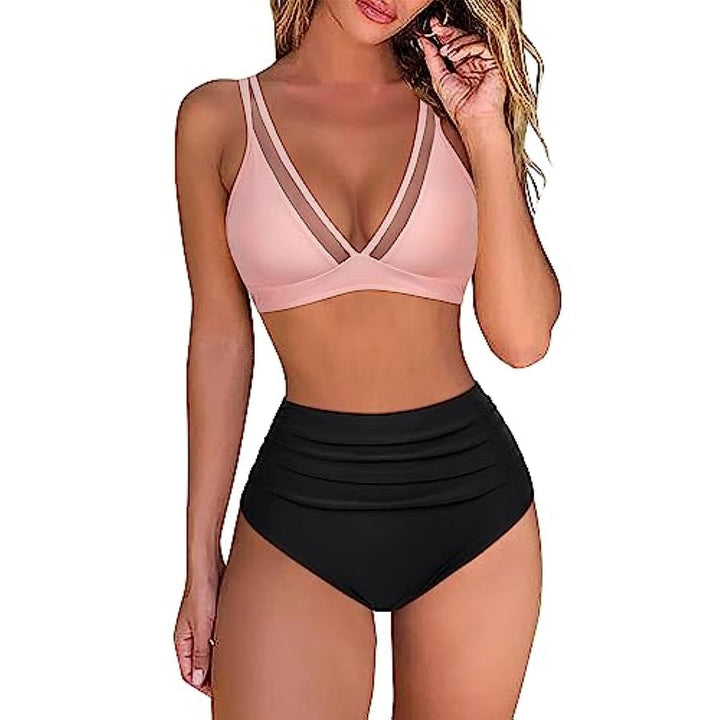 Damen High-Waisted Tiered Animal Print Bikini Set Echoarchiv