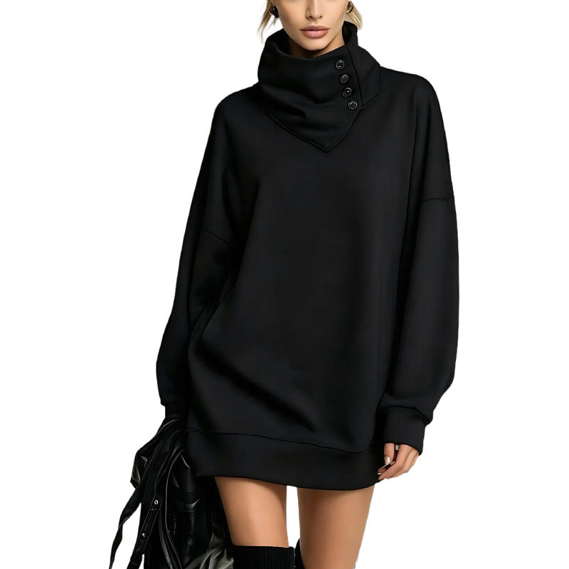 Damen Oversize Sweatshirtkleid mit hohem Knopfkragen Echo Archiv