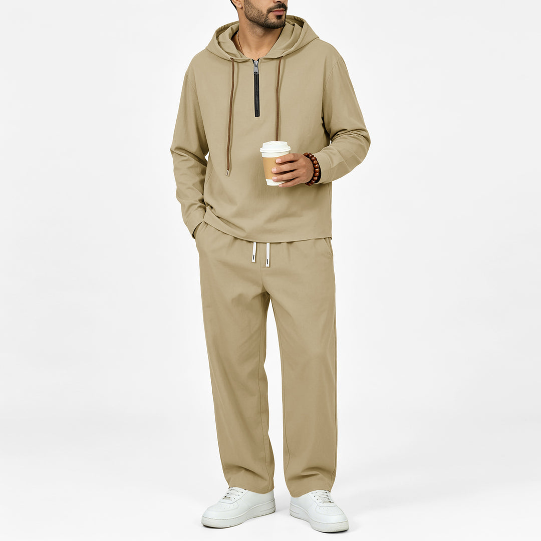 Herren Leichter Halbzip-Kapuzenpullover im Relaxed-Fit mit Kordelzug Echoarchiv