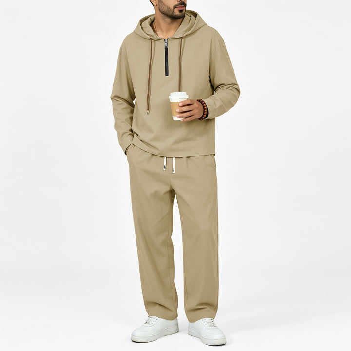 Herren Leichter Halbzip-Kapuzenpullover im Relaxed-Fit mit Kordelzug Echoarchiv