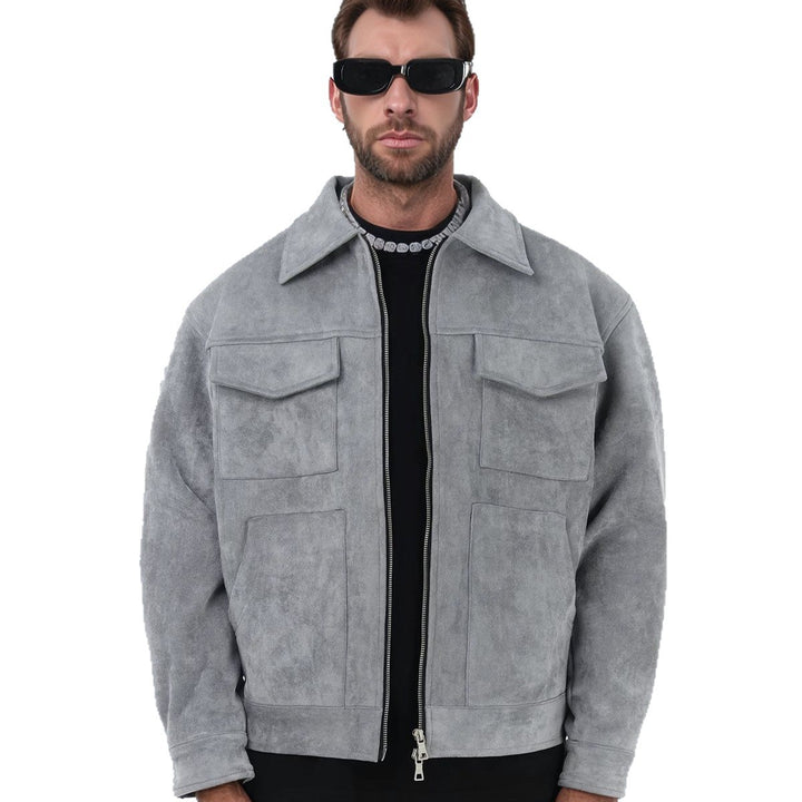 Herren modische Wildlederjacke mit praktischen Taschen Echoarchiv