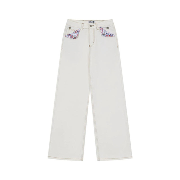 Damen Weite High‑Waist-Jeans im Palazzo-Schnitt mit Ziernaht und Blumen-Taschenfutter Echoarchiv