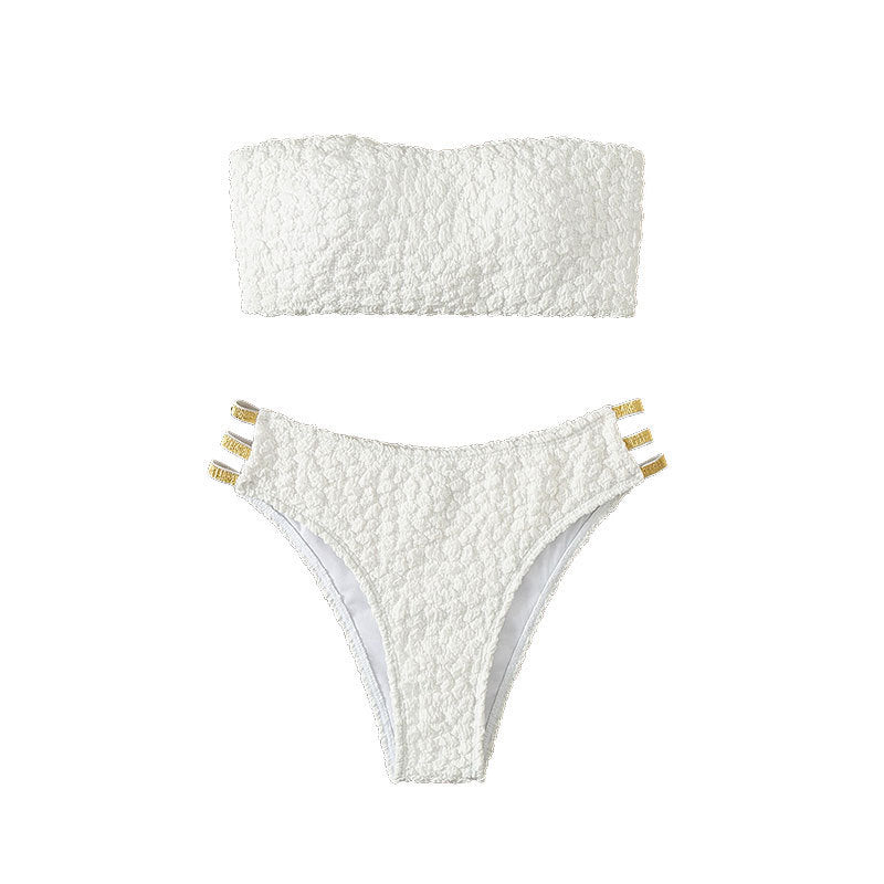 Damen Bandeau-Bikini mit dekorativen Riemen und strukturiertem Oberteil Echo Archiv