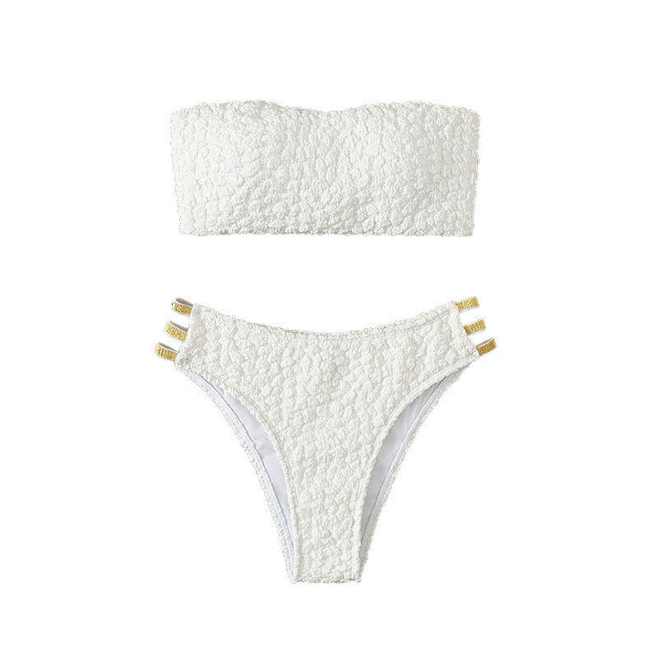 Damen Bandeau-Bikini mit dekorativen Riemen und strukturiertem Oberteil Echo Archiv