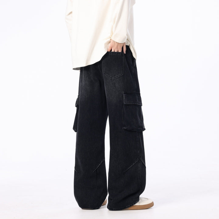 Herren Weite Cargo-Denimhose mit Tunnelzug, Used‑Waschung und Oversize‑Passform Echo Archiv