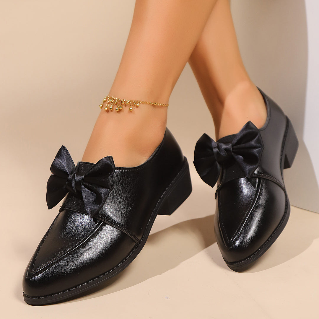 Damen Spitz zulaufende Loafer mit dekorativer Satin-Schleife und flachem Blockabsatz Echo Archiv
