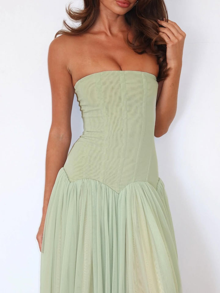 Damen Strapless Maxikleid mit elegantem Tüllrock und figurbetontem Oberteil Echo Archiv