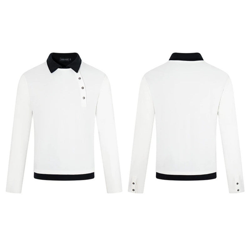 Herren Langarm-Poloshirt mit asymmetrischer Knopfleiste und kontrastierendem Kragen Echoarchiv