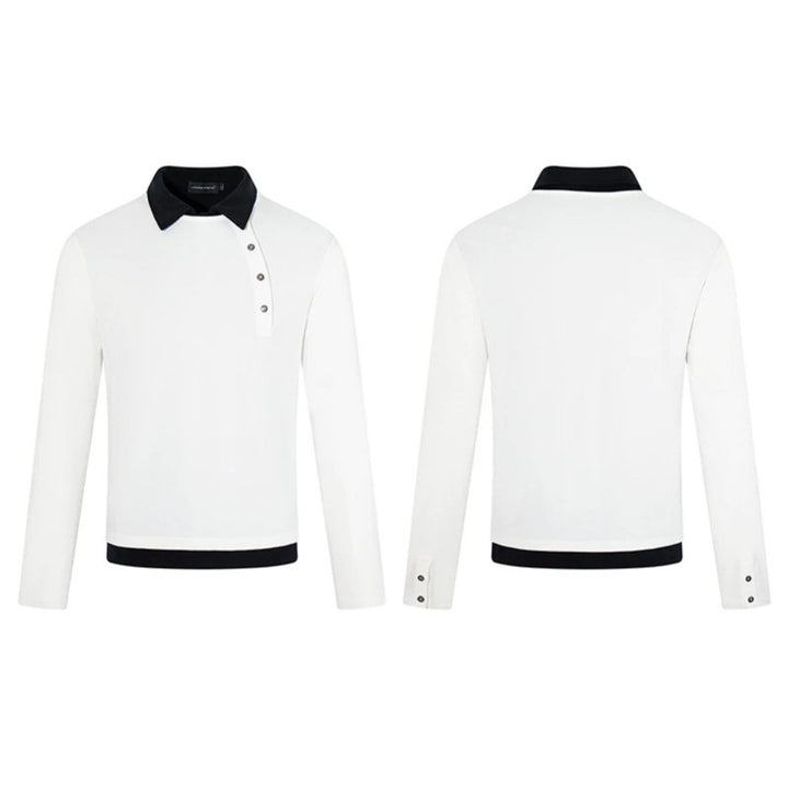 Herren Langarm-Poloshirt mit asymmetrischer Knopfleiste und kontrastierendem Kragen Echoarchiv