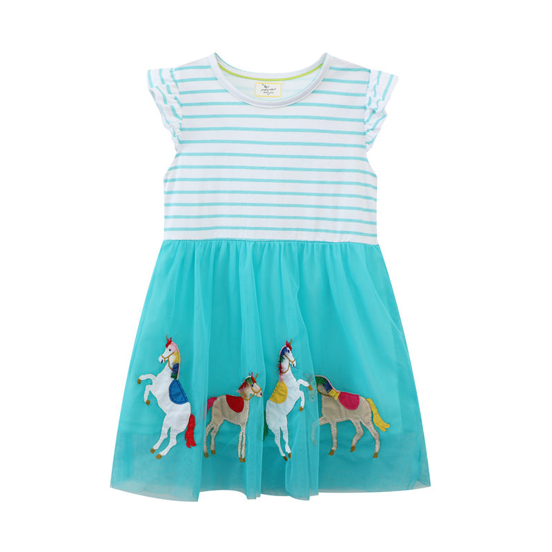 Mädchen Tüllkleid mit buntem Einhorn-Motiv und gestreiftem Oberteil Echo Archiv