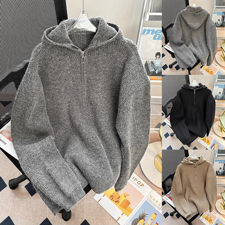 Herren Grobstrick Pullover mit Kapuze und Reißverschluss Echoarchiv