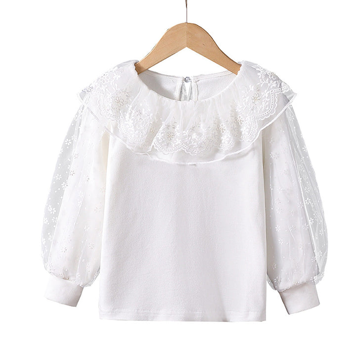 Mädchen Bluse mit floralem Tüllkragen und eleganten Puffärmeln Echo Archiv