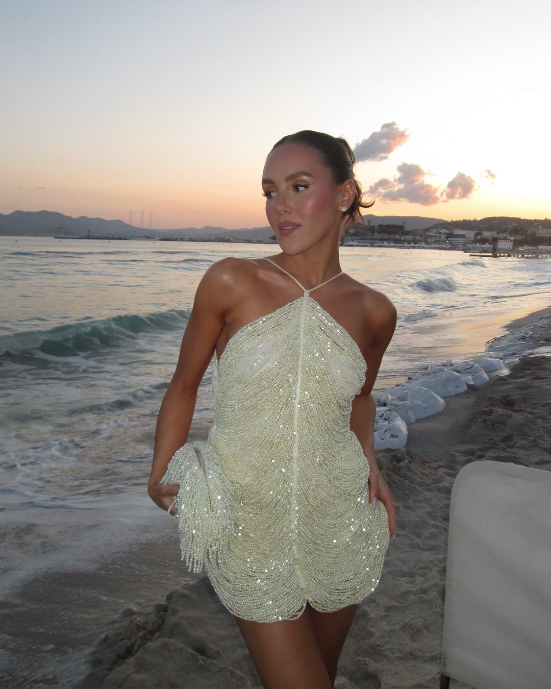 Damen Glitzerndes Minikleid mit raffinierten Perlenakzenten Echo Archiv