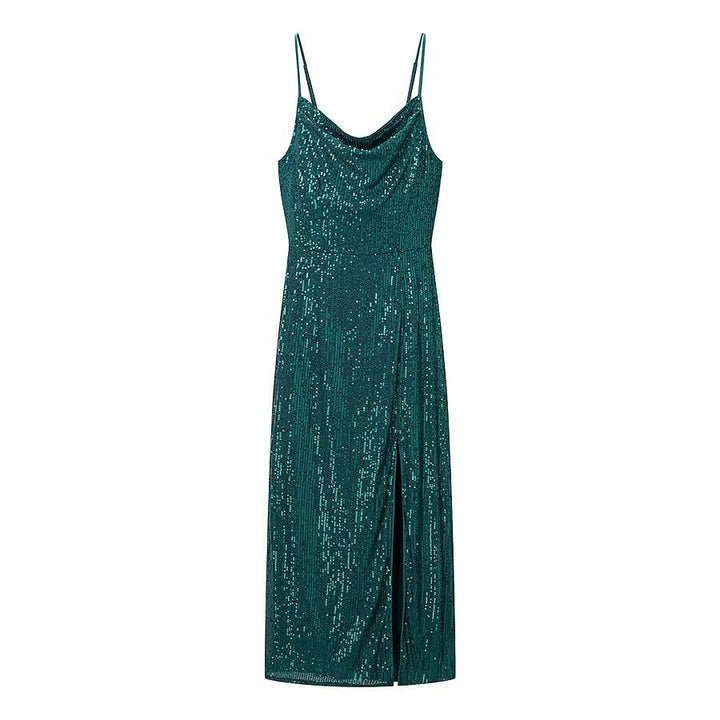 Damen Glamouröses Midikleid mit schimmerndem Stoff und bequemen Spaghettiträgern Echo Archiv