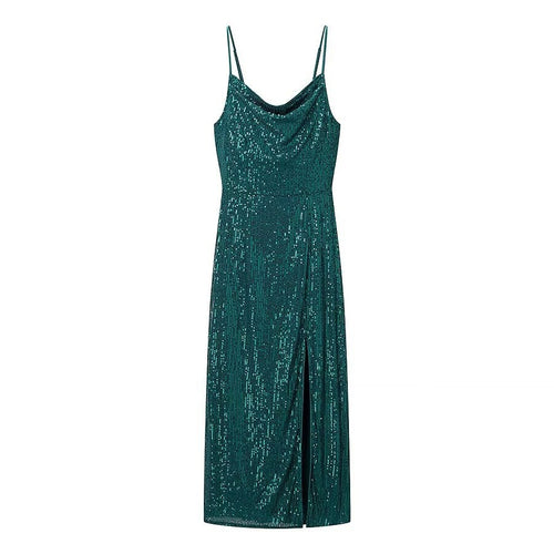Damen Glamouröses Midikleid mit schimmerndem Stoff und bequemen Spaghettiträgern Echo Archiv