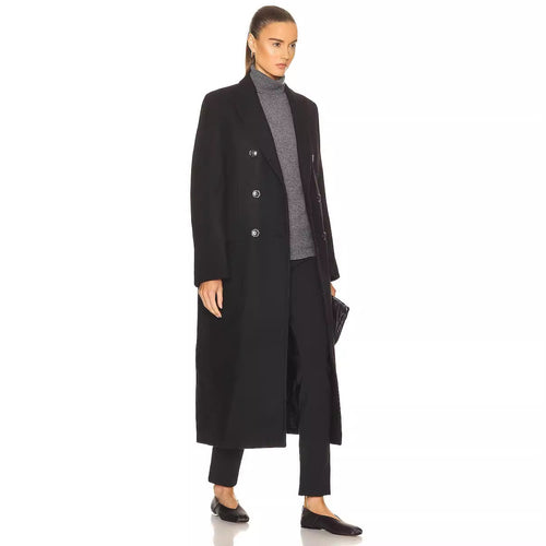Damen Maxilanger Zweireihiger Wollmix-Longcoat mit maßgeschneidertem Finish Echoarchiv
