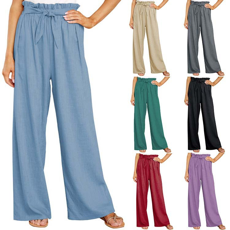 Damen nan Leinenhose mit Paperbag-Bund und weitem Bein Echo Archiv