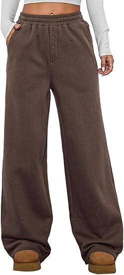 Damen Hochtaillierte Fleece-Loungehose mit weitem Bein Echo Archiv