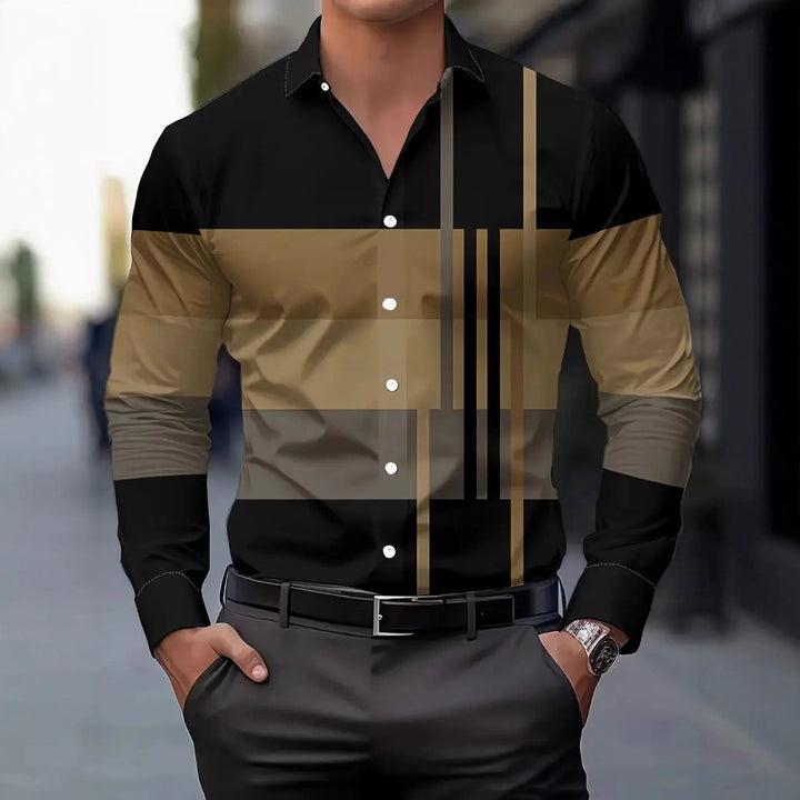 Herren modisches Langarmhemd mit modernem Blockdesign Echoarchiv