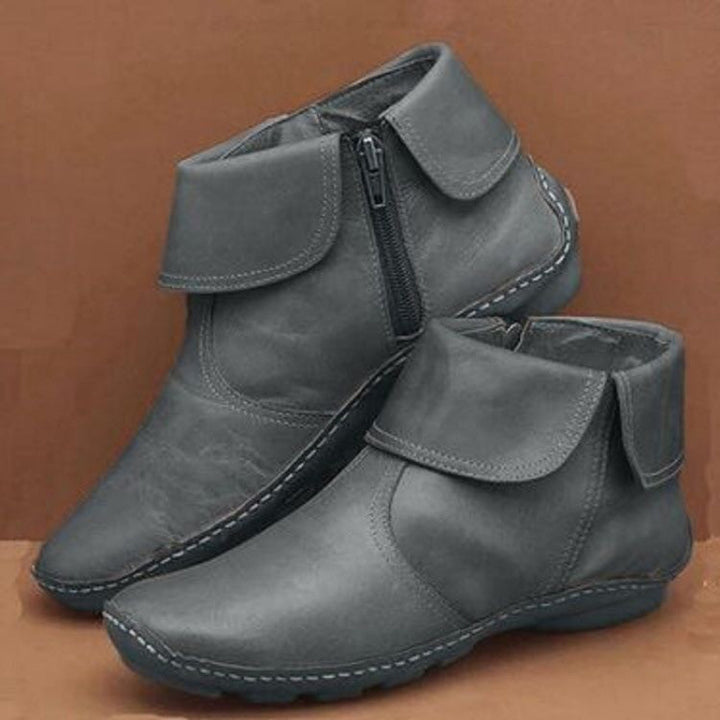 Damen nan knöchelhohe Lederoptik-Stiefelette mit umlegbarer Manschette und seitlichem Reißverschluss Echo Archiv