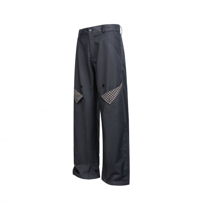 Damen Weite Cargo‑Hose mit Karomuster‑Einsätzen und dekorativen Knopfleisten Echo Archiv