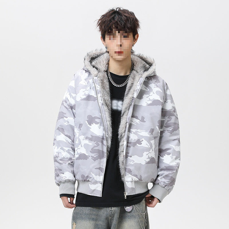 Herren Wattierte Kapuzen‑Bomberjacke im Oversize‑Look mit kontrastierendem Kunstfellfutter Echoarchiv