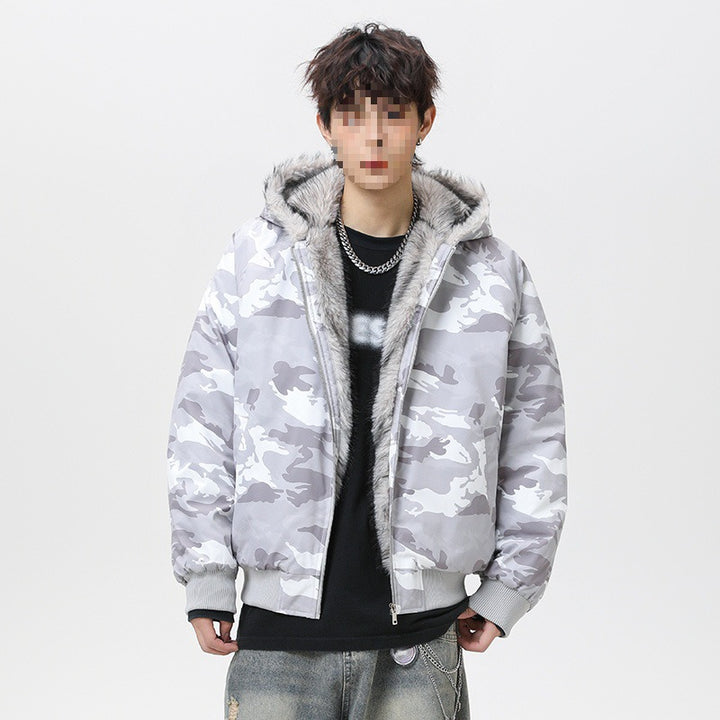 Herren Wattierte Kapuzen‑Bomberjacke im Oversize‑Look mit kontrastierendem Kunstfellfutter Echoarchiv