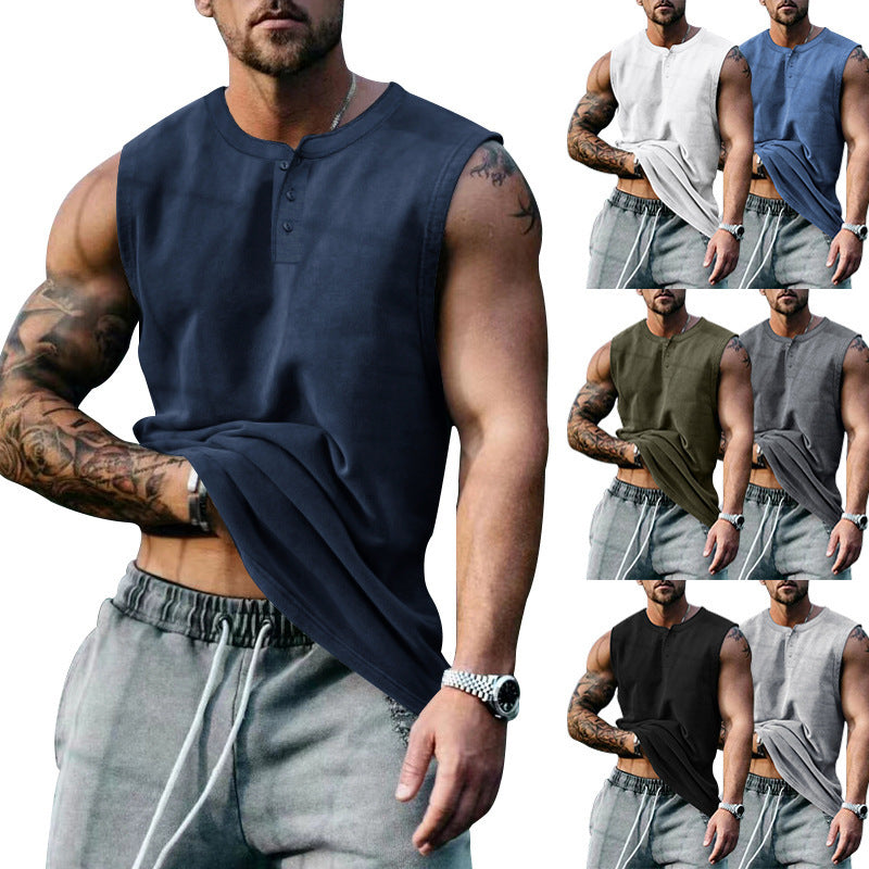 Herren ärmelloses Fitnessshirt mit Knopfleiste Echoarchiv