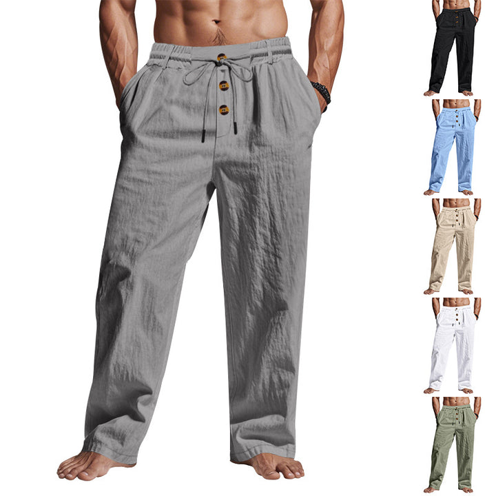 Herren Leichte Freizeit-Linenhose mit elastischem Bund und praktischen Taschen Echoarchiv