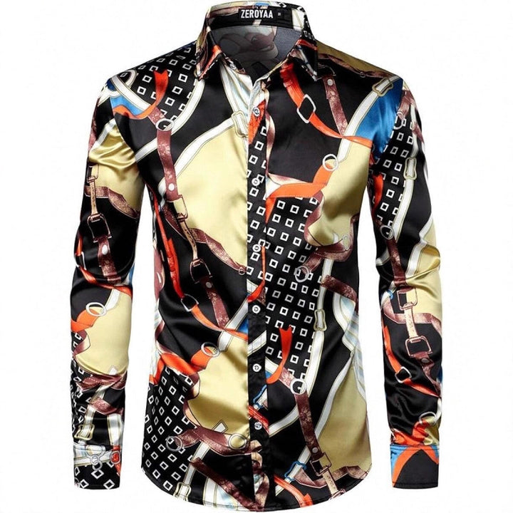 Herren Langarmhemd mit hochwertigem Ketten-Design und eleganten Akzenten Echoarchiv