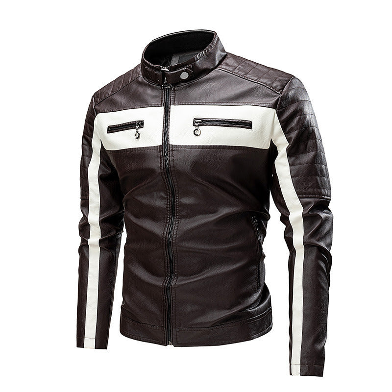 Herren Modische Lederjacke mit Farbblock-Design Echo Archiv