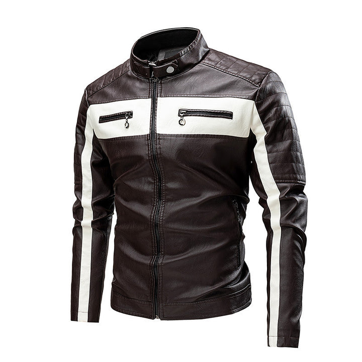 Herren Modische Lederjacke mit Farbblock-Design Echo Archiv