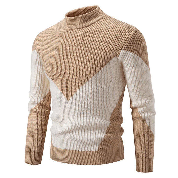 Herren nan gerippter Feinstrickpullover mit Stehkragen und kontrast-Blockdesign Echo Archiv