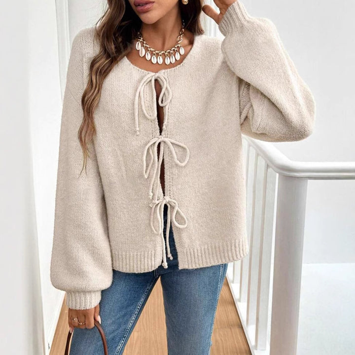Damen Kurzcardigan mit Bindebändern, Oversize‑Silhouette und Ballonärmeln – Veloura