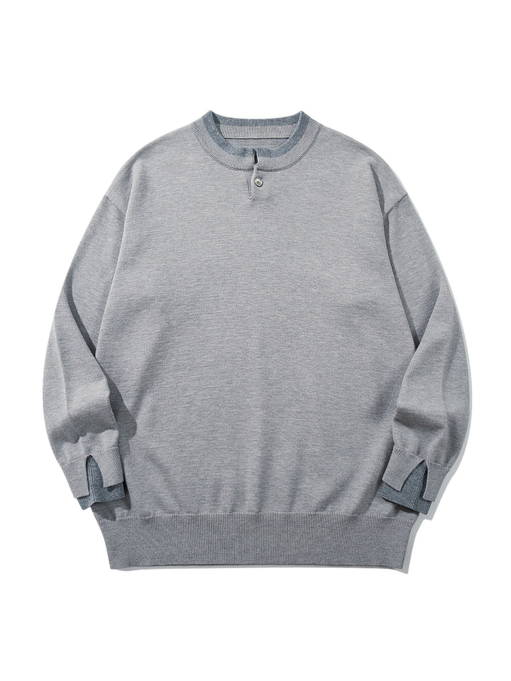 Unisex Oversize-Strickpullover mit kurzer Henley-Knopfleiste und Daumenloch-Manschetten Echoarchiv