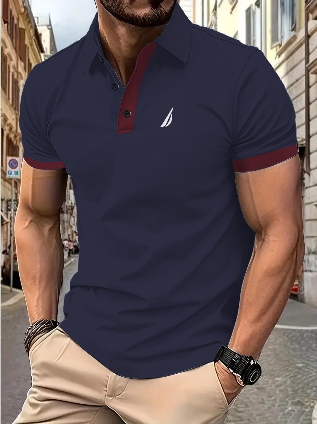 Herren Polohemd mit stilvollem Kragen und detailreicher Knopfleiste Echoarchiv