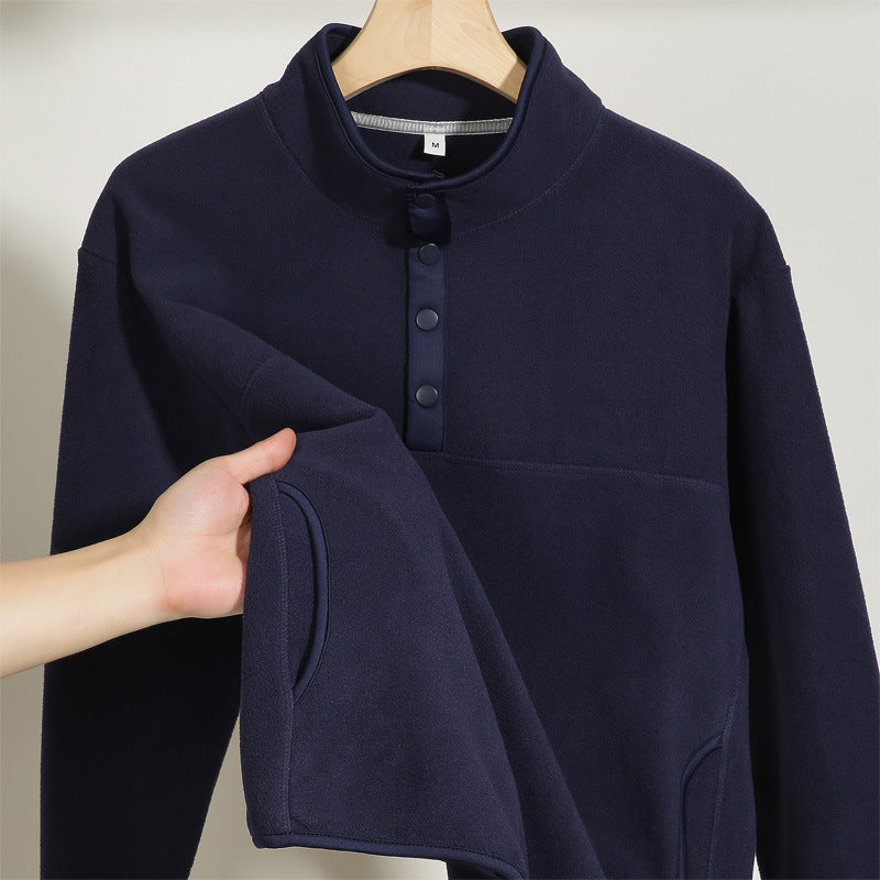 Herren gemütlicher Fleece-Pullover mit Stehkragen und Druckknöpfen Echoarchiv