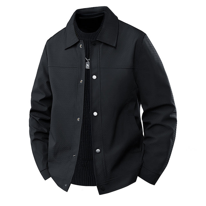 Herren Leichte Übergangsjacke im Worker-Stil mit mikrostrukturierter Twill-Optik und Druckknopfleiste Echo Archiv