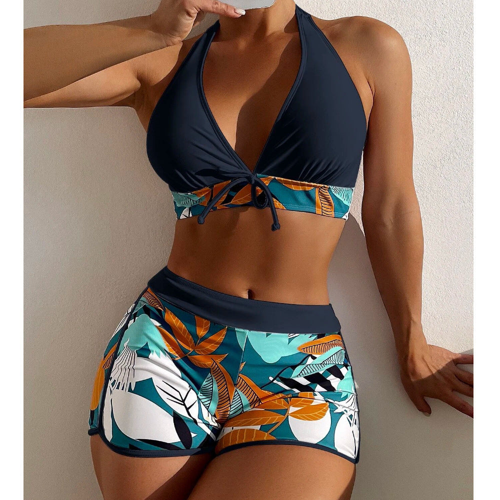 Damen Sportliches Crop-Top Bikini-Set mit floralem Druck Echo Archiv