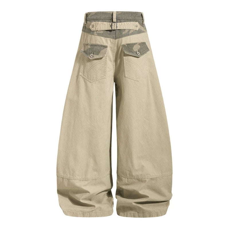 Damen weite Palazzohose aus Baumwolle mit Camouflage-Bund und Utility-Nähten Echoarchiv