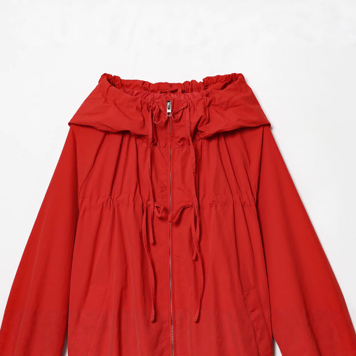 Damen kurzer Kapuzen-Windbreaker mit Tunnelzug, Reißverschluss und elastischem Saum – Célinea
