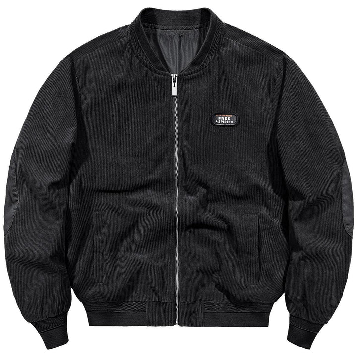 Herren Cord-Blouson im Bomberstil mit Rippenstruktur und Badge-Detail – Brevano