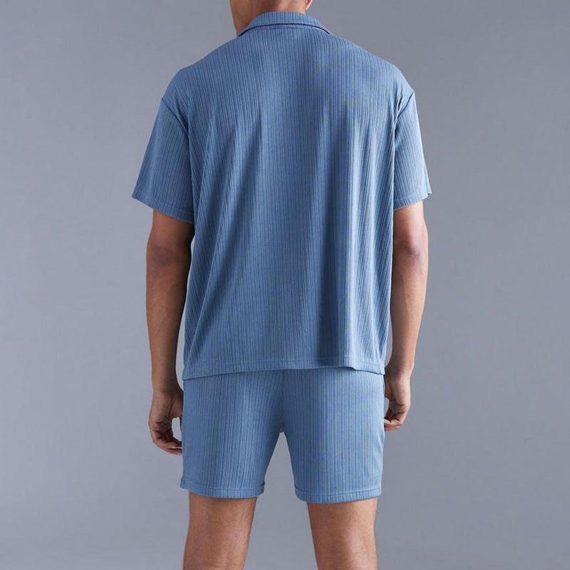 Herren lässiges Kurzarmhemd und Shorts Set mit feiner Rippstruktur Echoarchiv