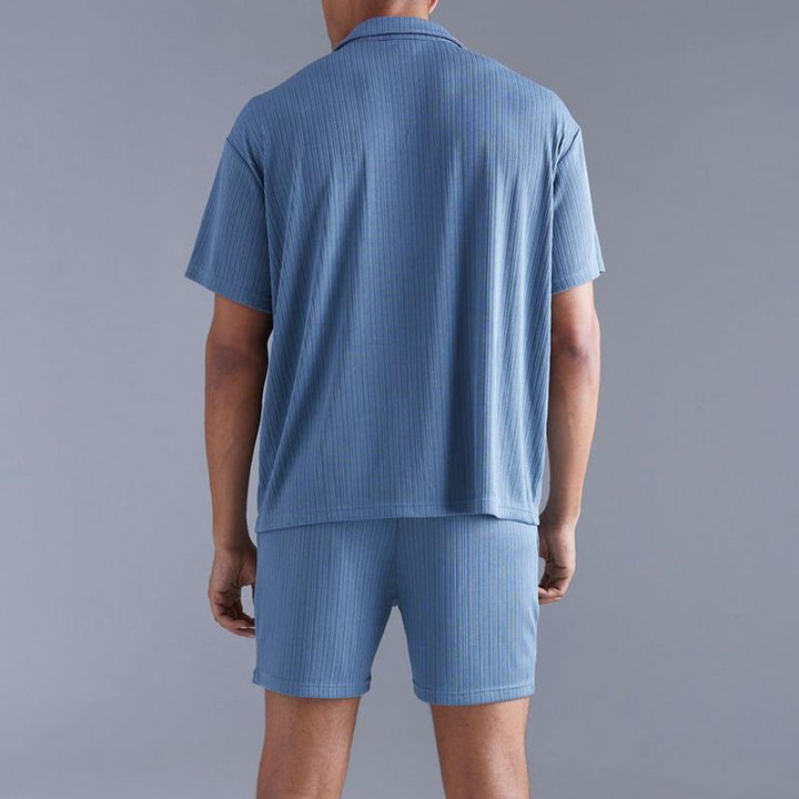 Herren lässiges Kurzarmhemd und Shorts Set mit feiner Rippstruktur Echoarchiv
